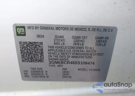 2025 Chevrolet Blazer Fwd 2Lt из США, поврежденный, VIN 3GNKBCR46SS108474